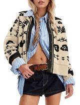 Suéter cardigã MISSACTIVER com estampa floral para mulheres bege Suéter cardigã MISSACTIVER com estampa floral para mulheres bege