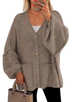 Suéter cardigã PRETTYGARDEN Fall Chunky para mulheres, cáqui escuro Suéter cardigã PRETTYGARDEN Fall Chunky para mulheres, cáqui escuro