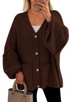 Suéter cardigã PRETTYGARDEN Fall Chunky para mulheres marrom Suéter cardigã PRETTYGARDEN Fall Chunky para mulheres marrom