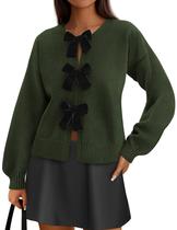 Suéter cardigã PRETTYGARDEN para mulheres Bow Tie Front Army Green