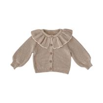 Suéter Cardigã Tricotado Com Gola De Renda Para Meninas De 0 a 3 Anos, Moda Primavera-Outono