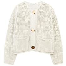 Suéter Cardigan Cropped Chunky Knit Bege - Wyeysyt