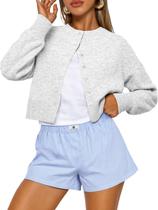 Suéter cardigan cropped Trendy Queen leve cinza