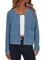 Suéter Cardigan de Tricô Feminino PRETTYGARDEN Azul Névoa Tamanho P