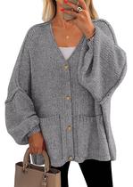 Suéter cardigan PRETTYGARDEN Fall Chunky cinza escuro para mulheres Suéter cardigan PRETTYGARDEN Fall Chunky cinza escuro para mulheres