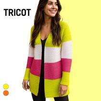 Suéter Casaco De Tricot Feminino Listrado Tricolor Moda Estilo Casual