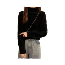 Suéter Casual De Inverno Feminino Em Lã De Mink Tricotado Com Gola Alta E Ajuste Elástico