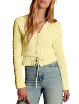 Suéter casual de malha de crochê Cardigan Bianstore amarelo para mulheres Suéter casual de malha de crochê Cardigan Bianstore amarelo para mulheres