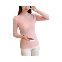 Suéter Casual De Manga Longa Com Gola Alta E Renda Para Mulheres, Outono/Inverno, Listrado E