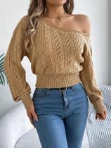 Suéter Casual Elegante de Manga Longa com Decote Lateral para Mulheres, Outono Inverno