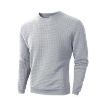 Suéter Casual Masculino De Manga Longa Com Gola Redonda, Ajuste Slim, Cor Sólida E Estampa Jacquard