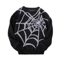 Suéter Casual Masculino De Tricô Com Padrão De Teia De Aranha Para Outono E Inverno
