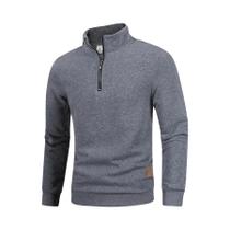 Suéter Casual Masculino Slim Fit Leve Com Zíper De 1/4, Manga Longa E Gola Alta Para Uso Ao Ar Livre