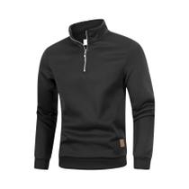 Suéter Casual Masculino Slim Fit Leve Com Zíper De Um Quarto E Gola Alta Para Uso Ao Ar Livre