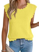 Suéter, colete, camiseta regata feminina Tankaneo, acabamento em vieira, amarela Suéter, colete, camiseta regata feminina Tankaneo, acabamento em vieira, amarela