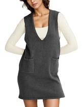 Suéter, colete, Meyhad, decote em V, sem mangas, tricotado, cinza, feminino Suéter, colete, Meyhad, decote em V, sem mangas, tricotado, cinza, feminino