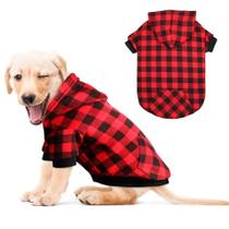 Suéter com capuz para cães Mtliepte vermelho xadrez com chapéu e bolso Suéter com capuz para cães Mtliepte vermelho xadrez com chapéu e bolso