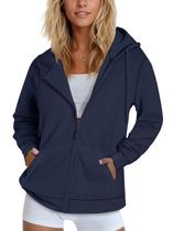 Suéter com capuz SMENG Zip Up para mulheres azul marinho tamanho M