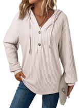 Suéter com capuz Suéteres SHEWIN para mulheres com decote em V com cordão Suéter com capuz Suéteres SHEWIN para mulheres com decote em V com cordão