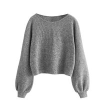 Suéter Crop Top SweatyRocks Casual Canelado Cinza para Mulheres Suéter Crop Top SweatyRocks Casual Canelado Cinza para Mulheres