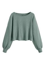 Suéter Crop Top SweatyRocks Casual Canelado em Malha Verde Claro