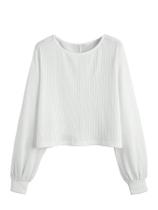 Suéter Crop Top SweatyRocks Casual com gola redonda canelada, tricotado, branco