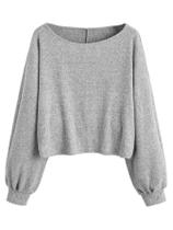 Suéter Crop Top SweatyRocks de malha canelada de manga comprida cinza claro Suéter Crop Top SweatyRocks de malha canelada de manga comprida cinza claro