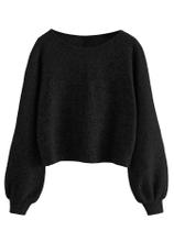 Suéter Crop Top SweatyRocks feminino de malha canelada preta GG Suéter Crop Top SweatyRocks feminino de malha canelada preta GG