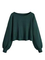 Suéter Crop Top SweatyRocks feminino de malha canelada verde escuro Suéter Crop Top SweatyRocks feminino de malha canelada verde escuro