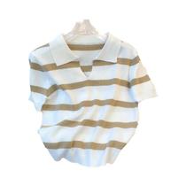 Suéter Cropped Com Padrão Listrado Para Mulheres, Manga Curta, Top Tricotado Para Primavera E Verão