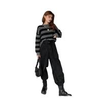 Suéter Cropped Listrado Oversize Feminino Estilo Coreano Vintage Com Manga Longa E Decote Redondo