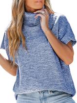 Suéter CUPSHE, gola alta, pulôver tricotado, manga curta, azul