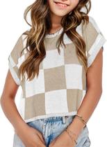 Suéter curto para meninas Seiciviy Color Block Apricot 7-14y Suéter curto para meninas Seiciviy Color Block Apricot 7-14y