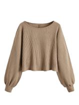 Suéter curto SweatyRocks, casual, gola redonda, malha canelada, cáqui Suéter curto SweatyRocks, casual, gola redonda, malha canelada, cáqui