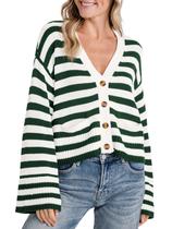 Suéter de algodão feminino Saodimallsu listrado verde escuro