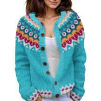 Suéter de cardigã Akivide feminino com estampa floral, tricotado, outono