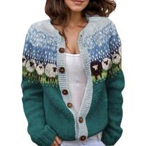 Suéter de cardigã Akivide feminino com estampa floral, tricotado, outono