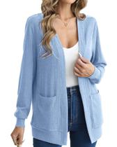 Suéter de cardigã Argstar feminino azul acinzentado com frente aberta