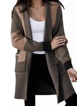 Suéter de cardigã Astylish Chunky para mulheres, preto, bloco de cor