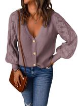 Suéter de cardigã Astylish feminino com frente aberta, malha roxa