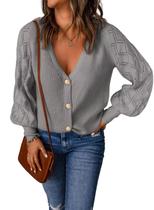 Suéter de cardigã Astylish feminino tricotado com decote em V, botão, cinza, XXL