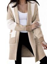 Suéter de cardigã Astylish Women, longo e grande, bloco de cores Suéter de cardigã Astylish Women, longo e grande, bloco de cores