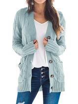 Suéter de cardigã feminino PRETTYGARDEN Cable Knit Green XL Suéter de cardigã feminino PRETTYGARDEN Cable Knit Green XL