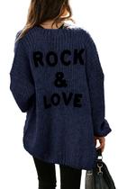 Suéter de cardigã feminino PRETTYGARDEN com frente aberta azul marinho Suéter de cardigã feminino PRETTYGARDEN com frente aberta azul marinho