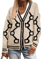 Suéter de cardigã feminino PRETTYGARDEN, de malha grossa, cáqui, preto