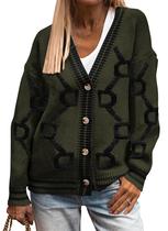 Suéter de cardigã feminino PRETTYGARDEN, de malha grossa, verde militar