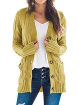 Suéter de cardigã feminino PRETTYGARDEN tricotado amarelo S
