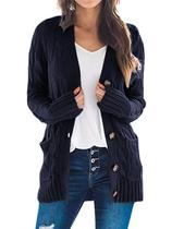 Suéter de cardigã feminino PRETTYGARDEN tricotado azul marinho GG
