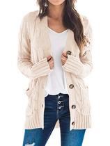 Suéter de cardigã feminino PRETTYGARDEN tricotado bege