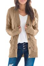 Suéter de cardigã feminino PRETTYGARDEN tricotado cáqui